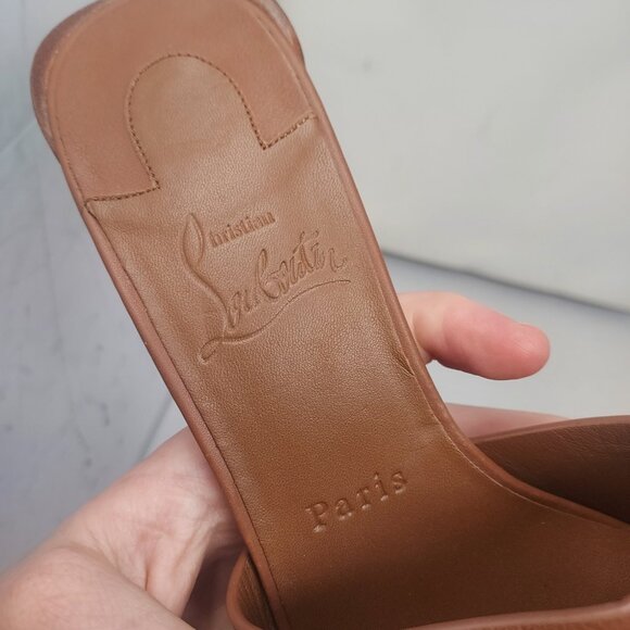 Christian Louboutin Brown Heel CL Logo Mule Slide Sandal - Picture 10 of 13